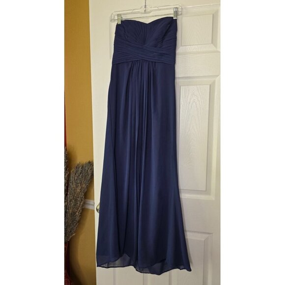 Davids Bridal Bridesmaid Bra Top Dress Size 2 Dark Blue Back Zip Maxi Prom 63 - Picture 1 of 14